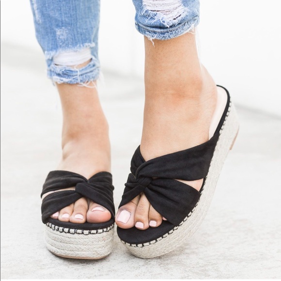 Shoes - BLACK ESPADRILLE KNOT PLATFORM SANDALS